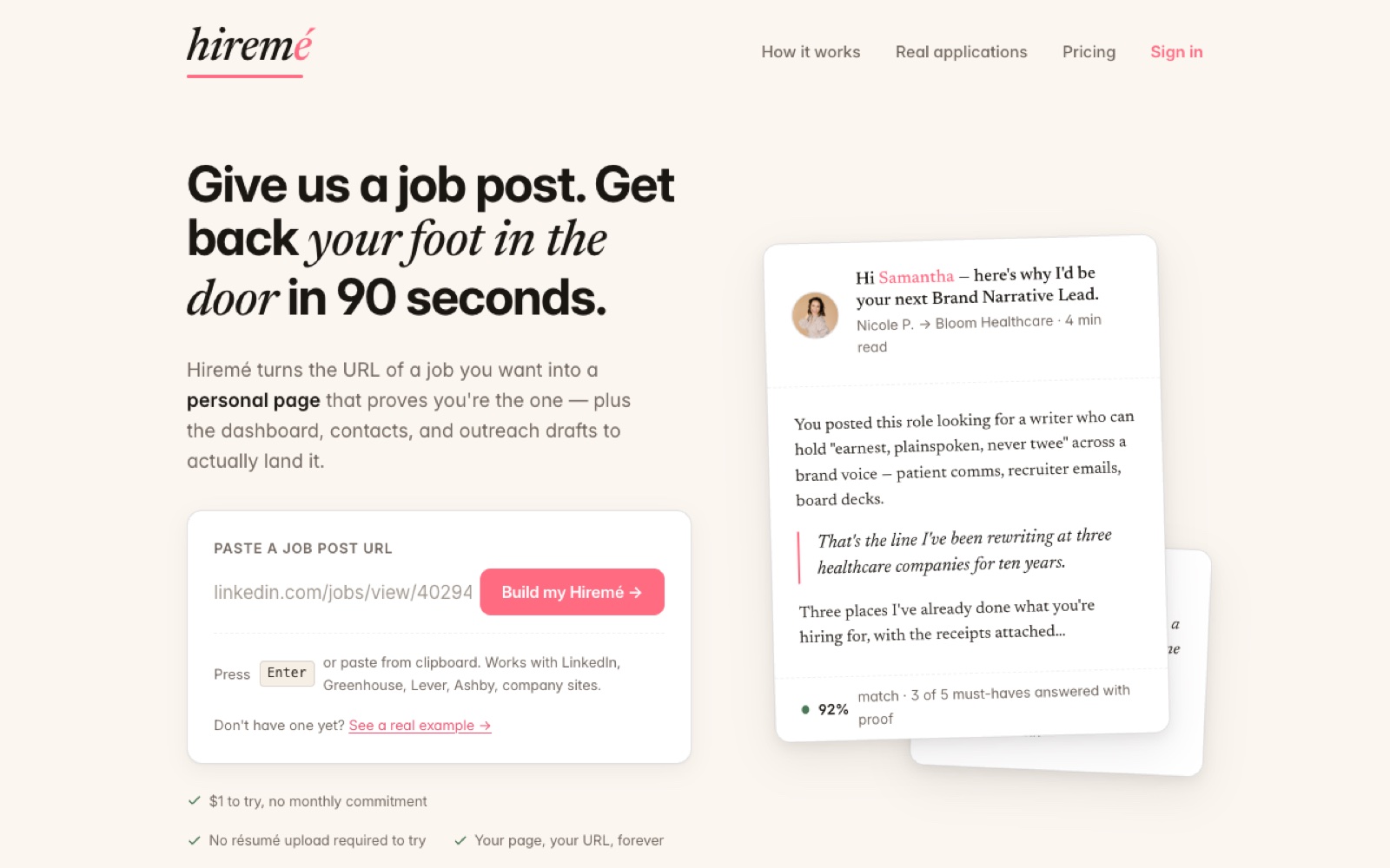 Hiremé candidate marketing-site product